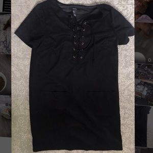 Black suede lace up front t shirt dress
